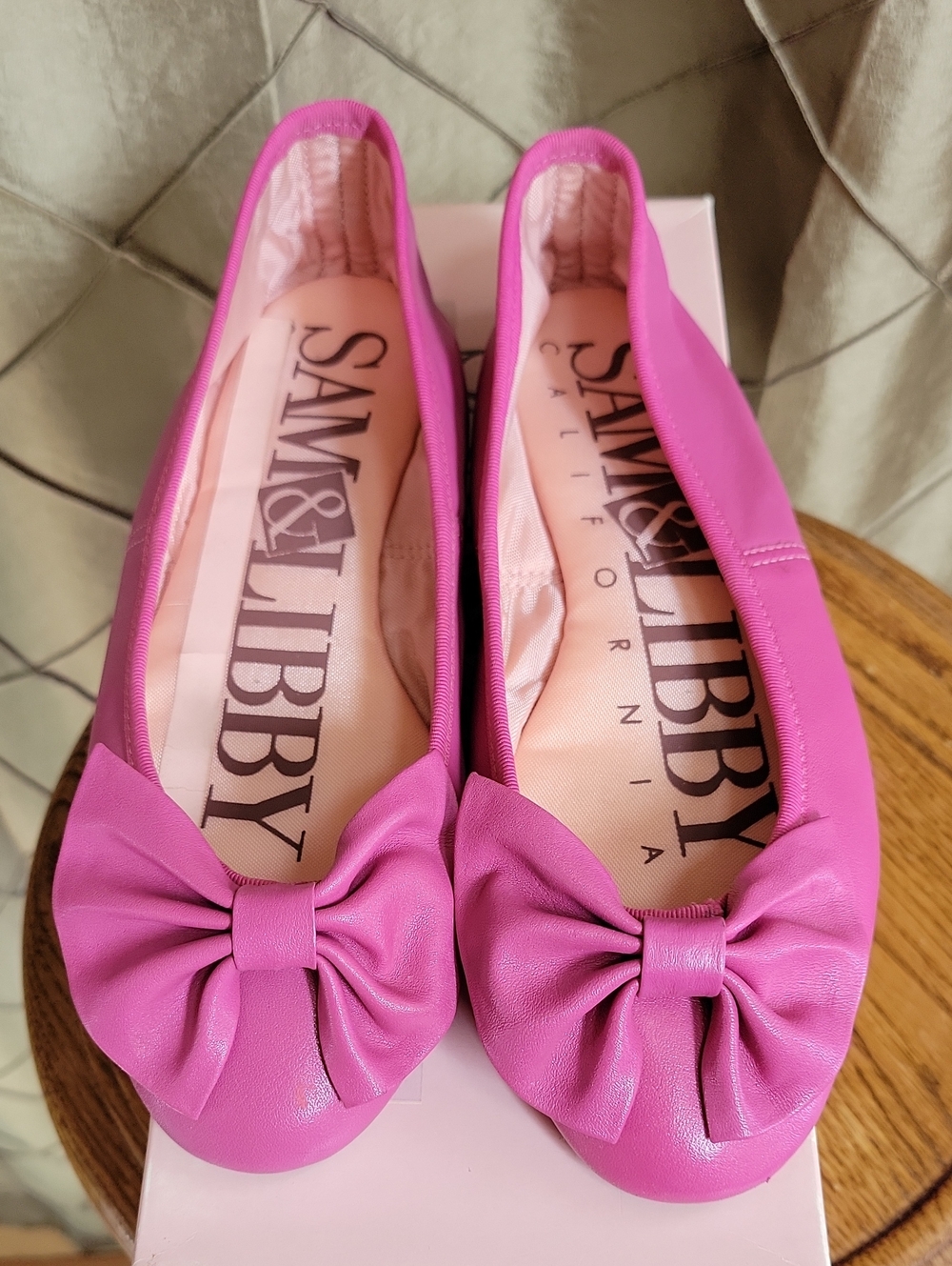 EUC- Vintage Sam & Libby ‘Chelsea’ Pink Leather Ballet Bow Flats